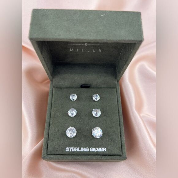 Bain x Miller Sterling Silver Stud Earrings Set (3 Pairs) - Picture 4 of 6